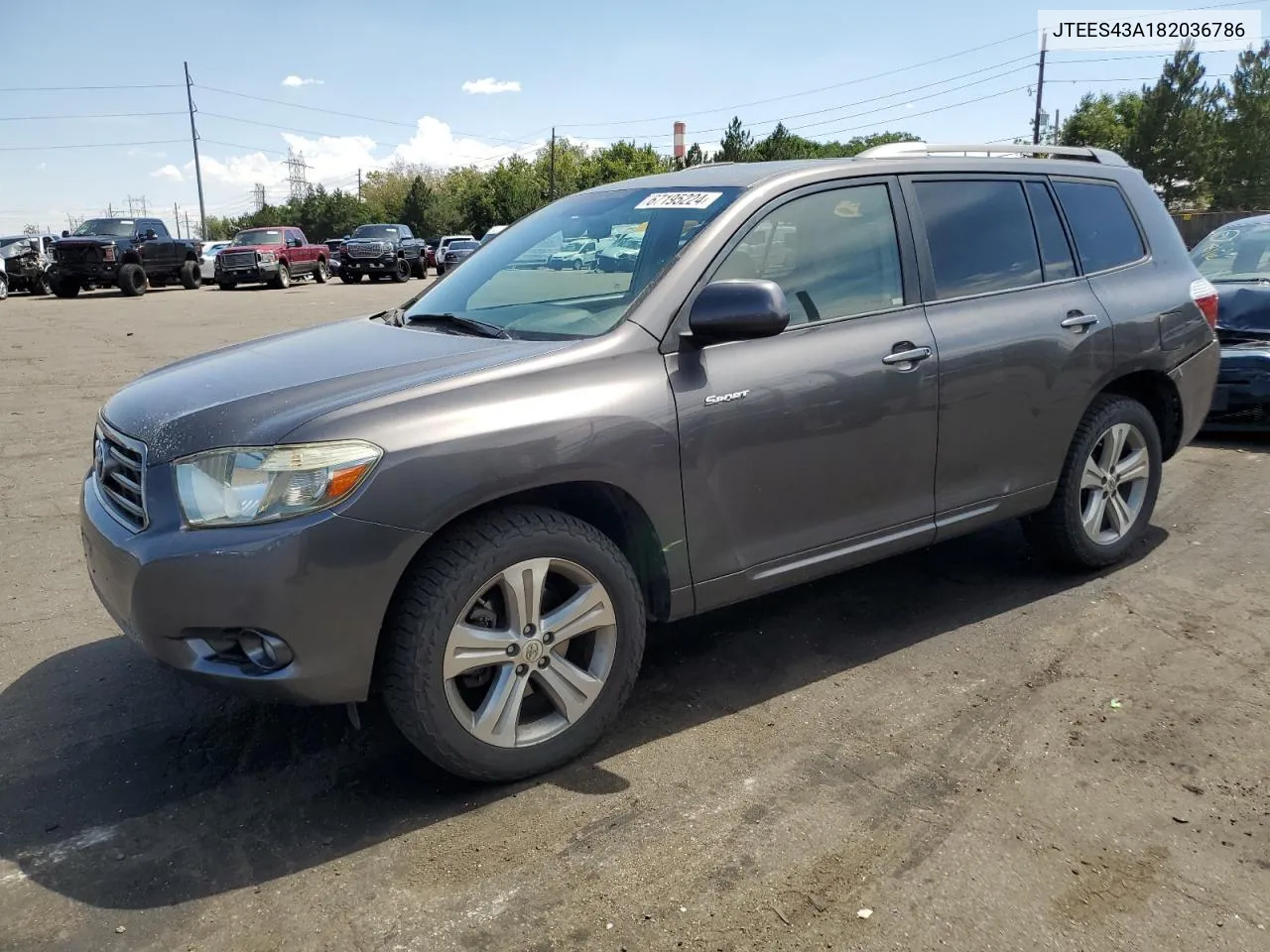 2008 Toyota Highlander Sport VIN: JTEES43A182036786 Lot: 67195224