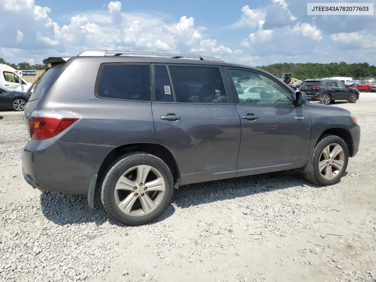 2008 Toyota Highlander Sport VIN: JTEES43A782077603 Lot: 69793644