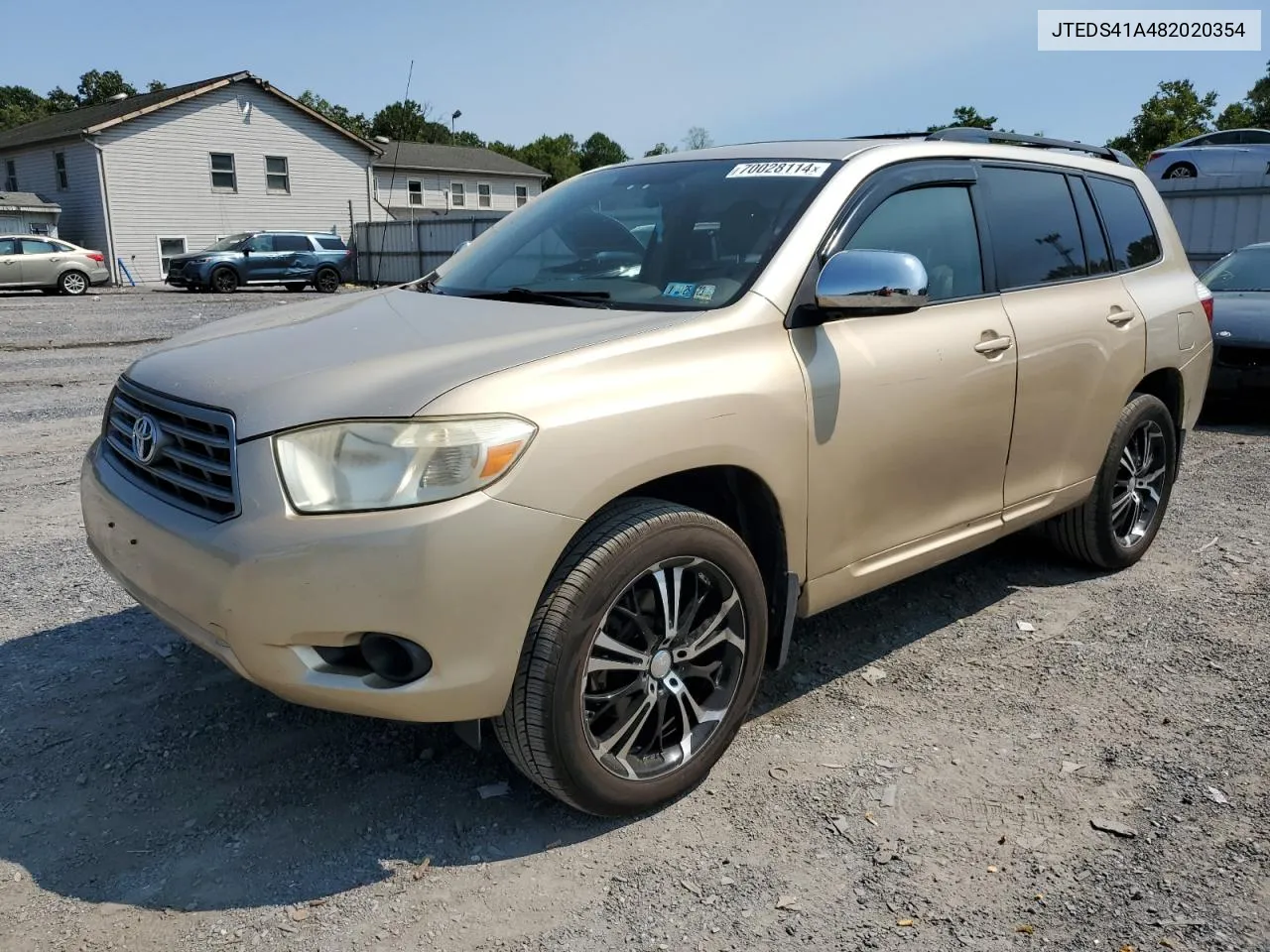 2008 Toyota Highlander VIN: JTEDS41A482020354 Lot: 70028114