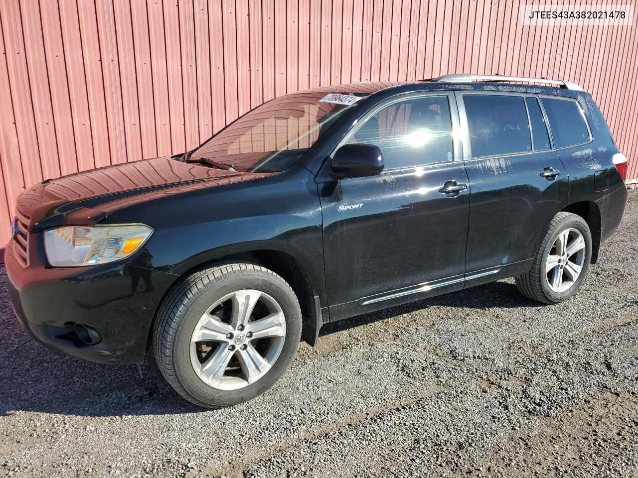 2008 Toyota Highlander Sport VIN: JTEES43A382021478 Lot: 70964374