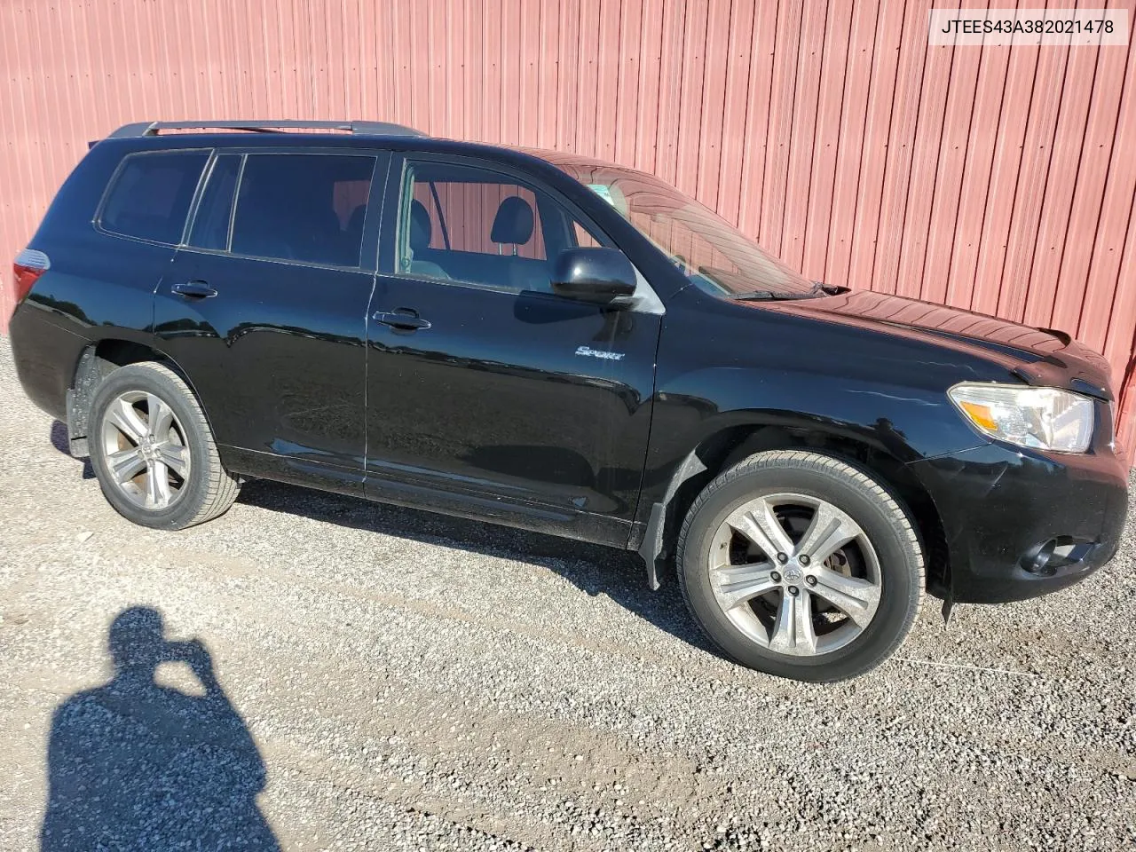 2008 Toyota Highlander Sport VIN: JTEES43A382021478 Lot: 70964374