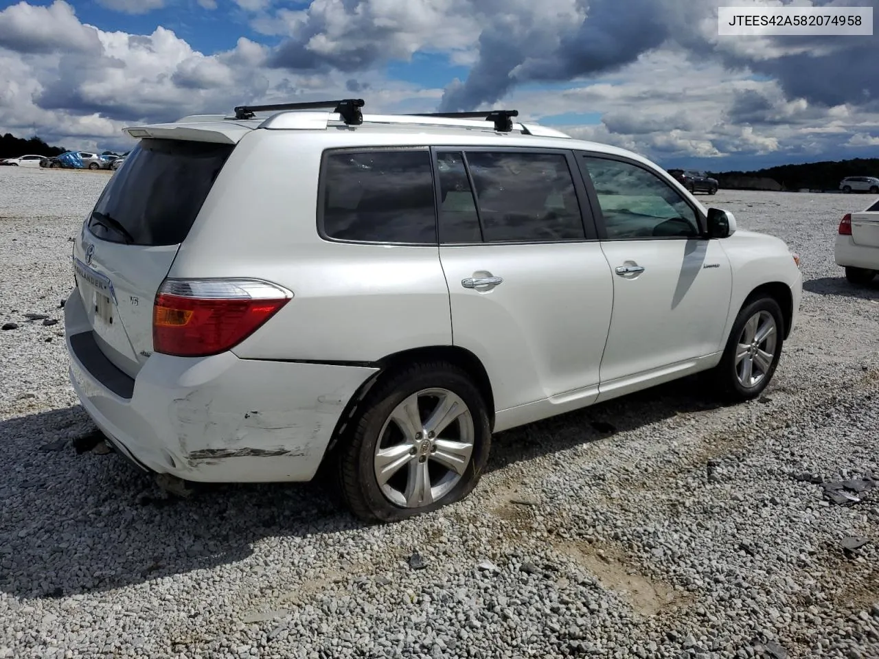 2008 Toyota Highlander Limited VIN: JTEES42A582074958 Lot: 71267824