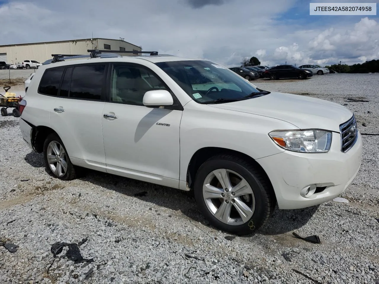 2008 Toyota Highlander Limited VIN: JTEES42A582074958 Lot: 71267824