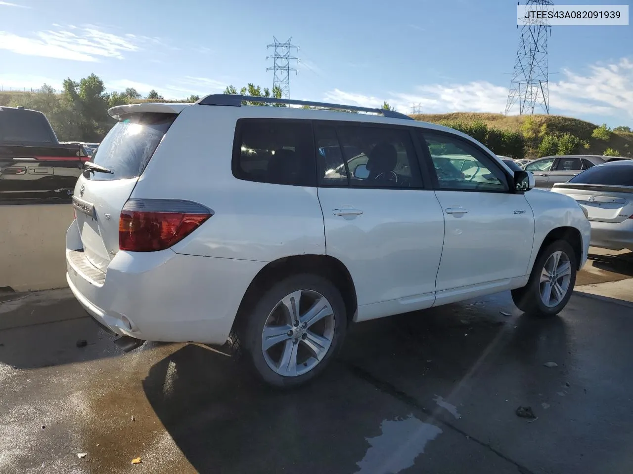 2008 Toyota Highlander Sport VIN: JTEES43A082091939 Lot: 71316584