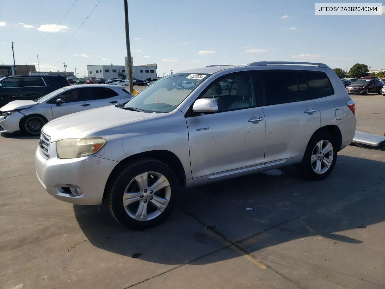 2008 Toyota Highlander Limited VIN: JTEDS42A382040044 Lot: 72220584