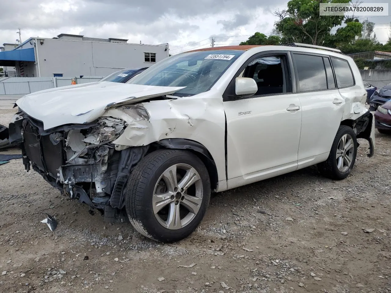 2008 Toyota Highlander Sport VIN: JTEDS43A782008289 Lot: 72851794