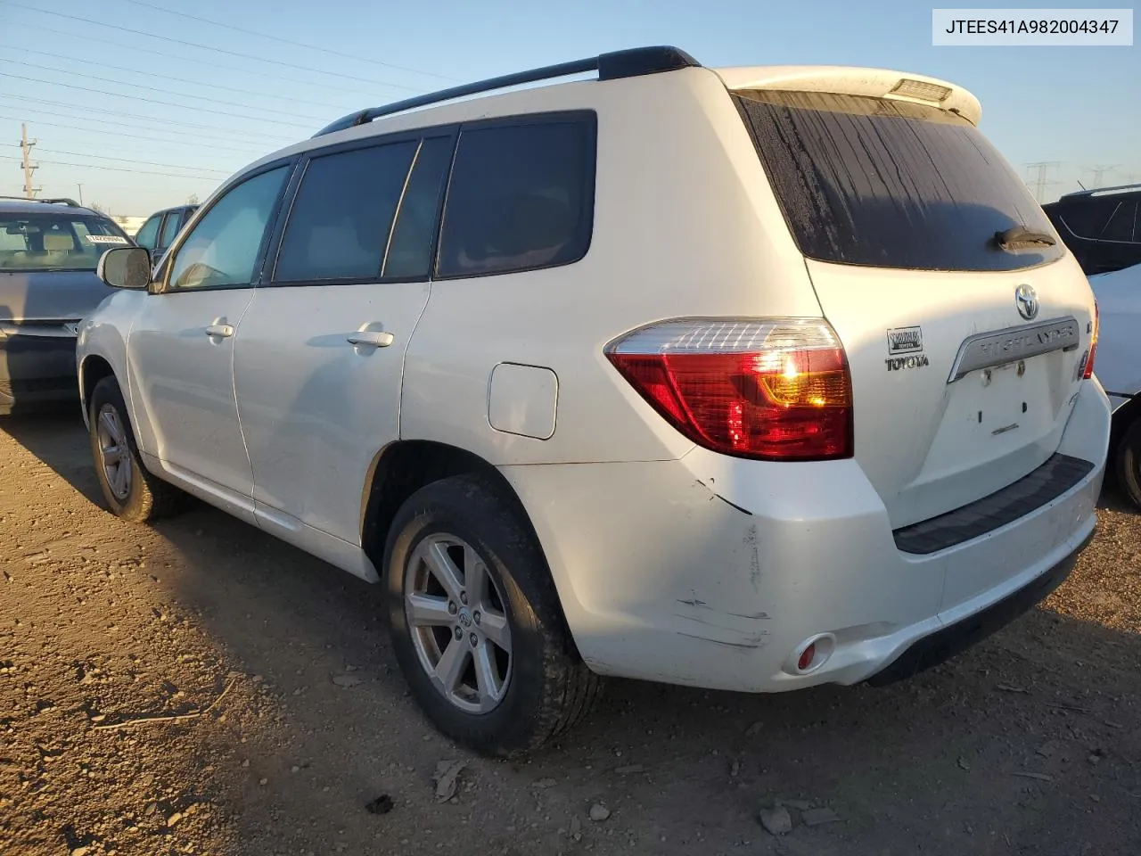 2008 Toyota Highlander VIN: JTEES41A982004347 Lot: 73968454