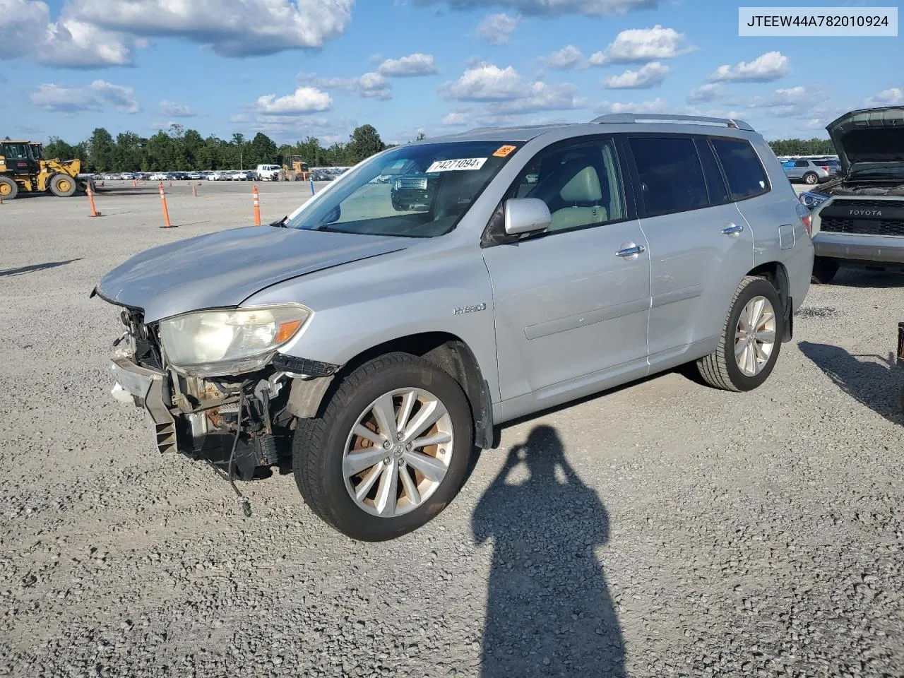 2008 Toyota Highlander Hybrid Limited VIN: JTEEW44A782010924 Lot: 74271094