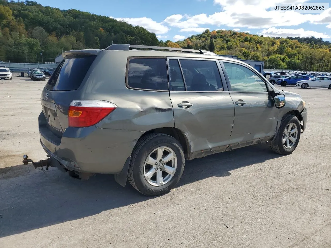 2008 Toyota Highlander VIN: JTEES41A982062863 Lot: 75329154