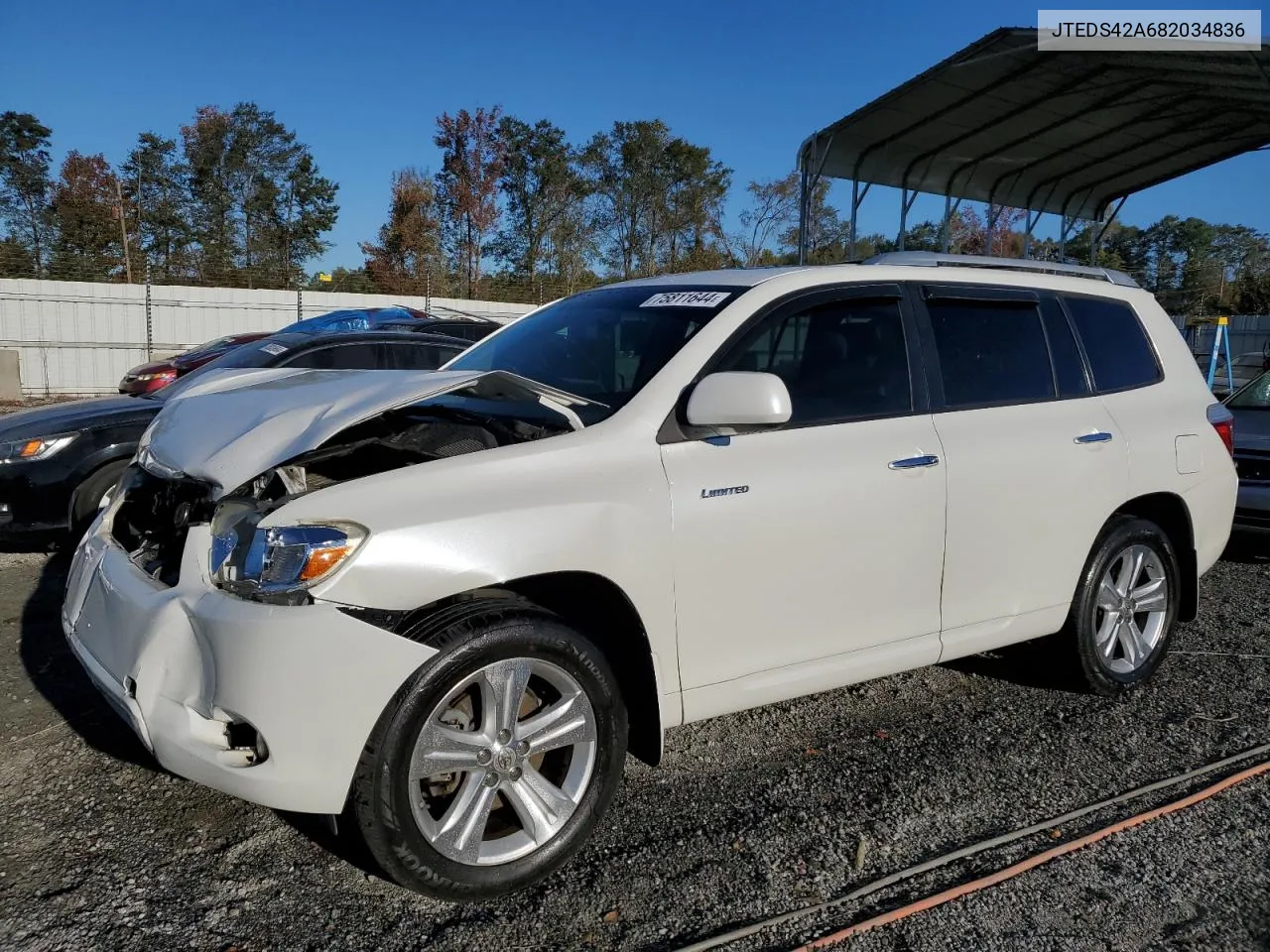 2008 Toyota Highlander Limited VIN: JTEDS42A682034836 Lot: 75811644