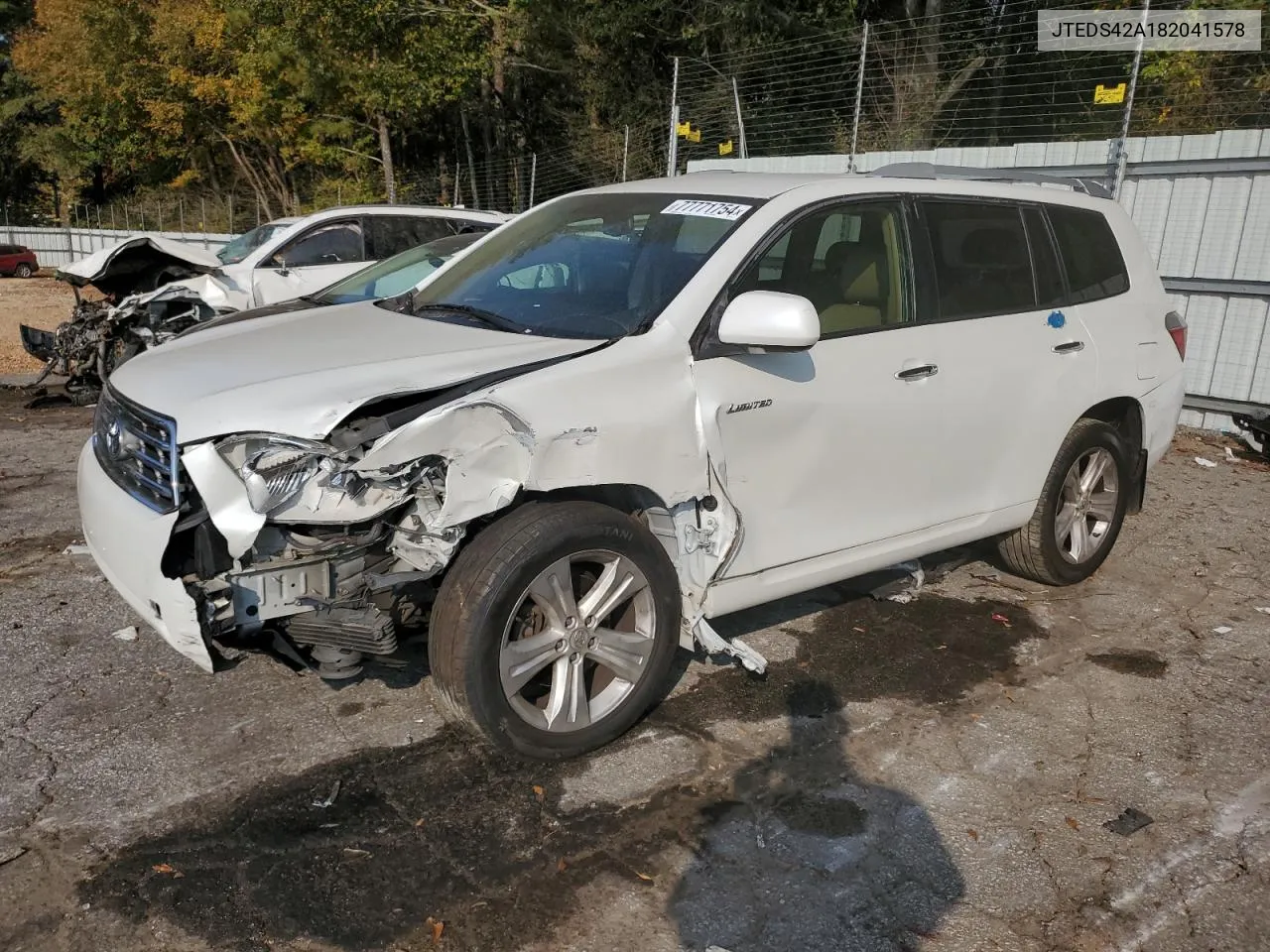 2008 Toyota Highlander Limited VIN: JTEDS42A182041578 Lot: 77771754