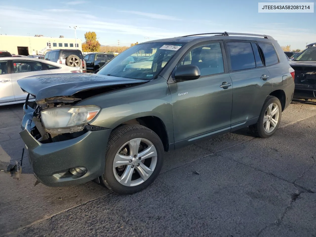 2008 Toyota Highlander Sport VIN: JTEES43A582081214 Lot: 77871794