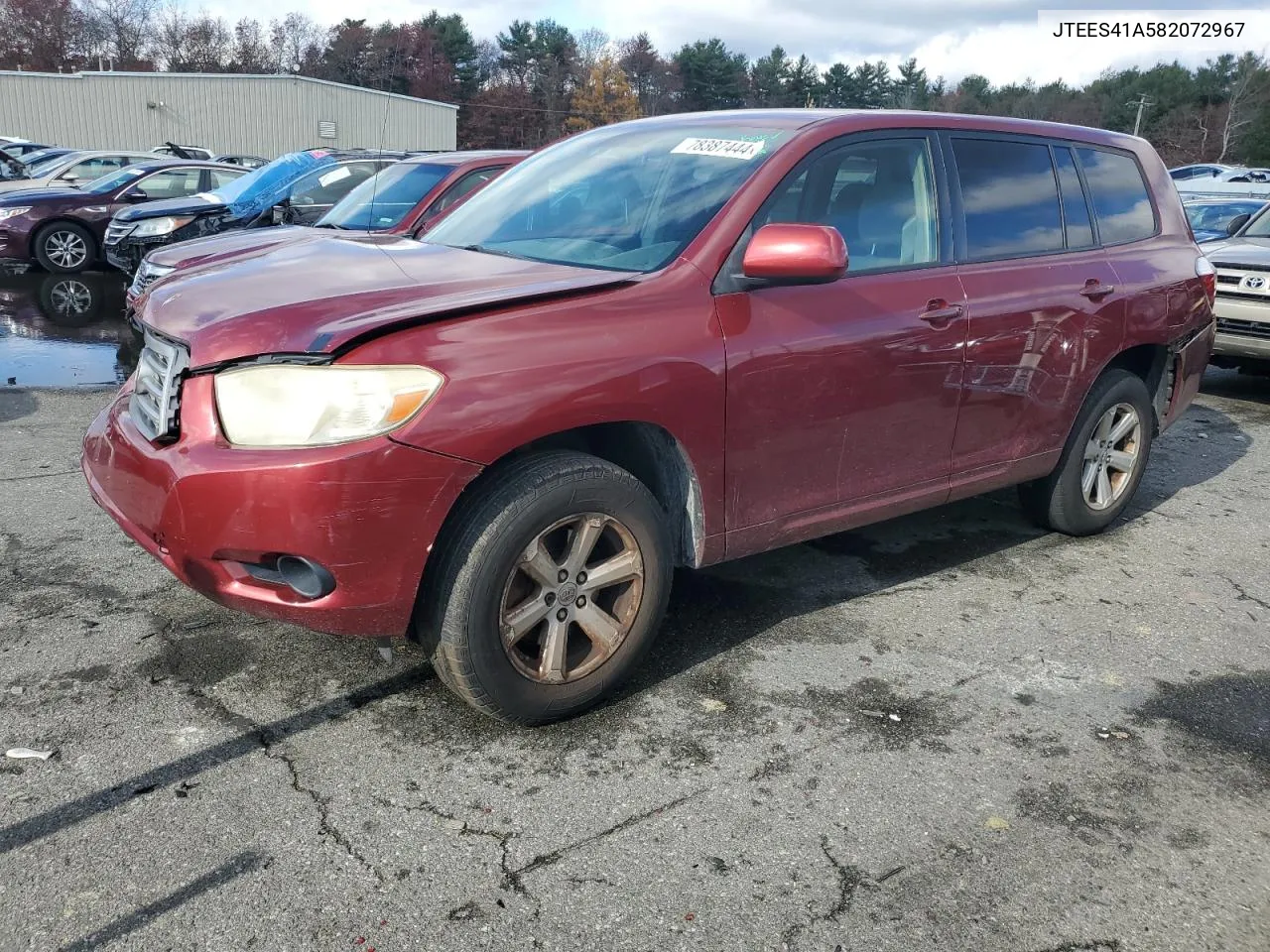 2008 Toyota Highlander VIN: JTEES41A582072967 Lot: 78387444