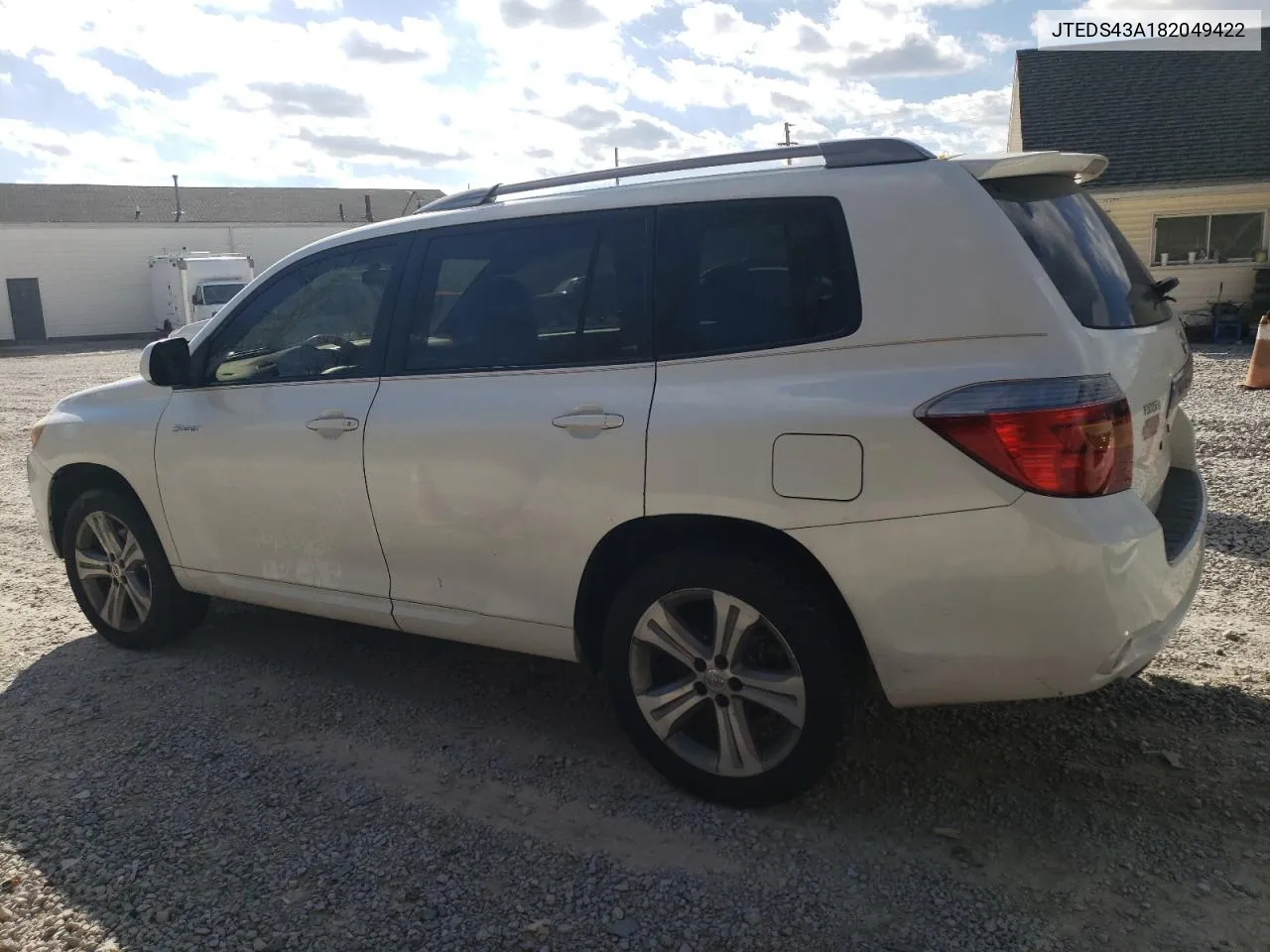 2008 Toyota Highlander Sport VIN: JTEDS43A182049422 Lot: 79574194