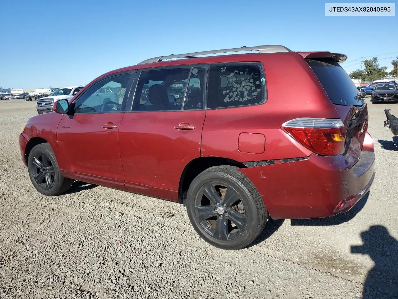 2008 Toyota Highlander Sport VIN: JTEDS43AX82040895 Lot: 80096914