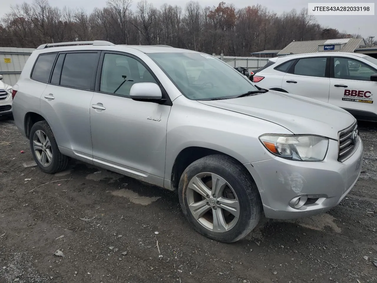 2008 Toyota Highlander Sport VIN: JTEES43A282033198 Lot: 80152844