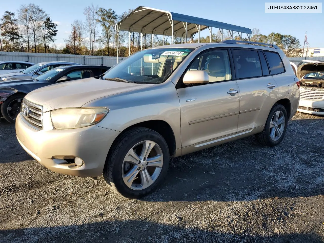 2008 Toyota Highlander Sport VIN: JTEDS43A882022461 Lot: 80534274