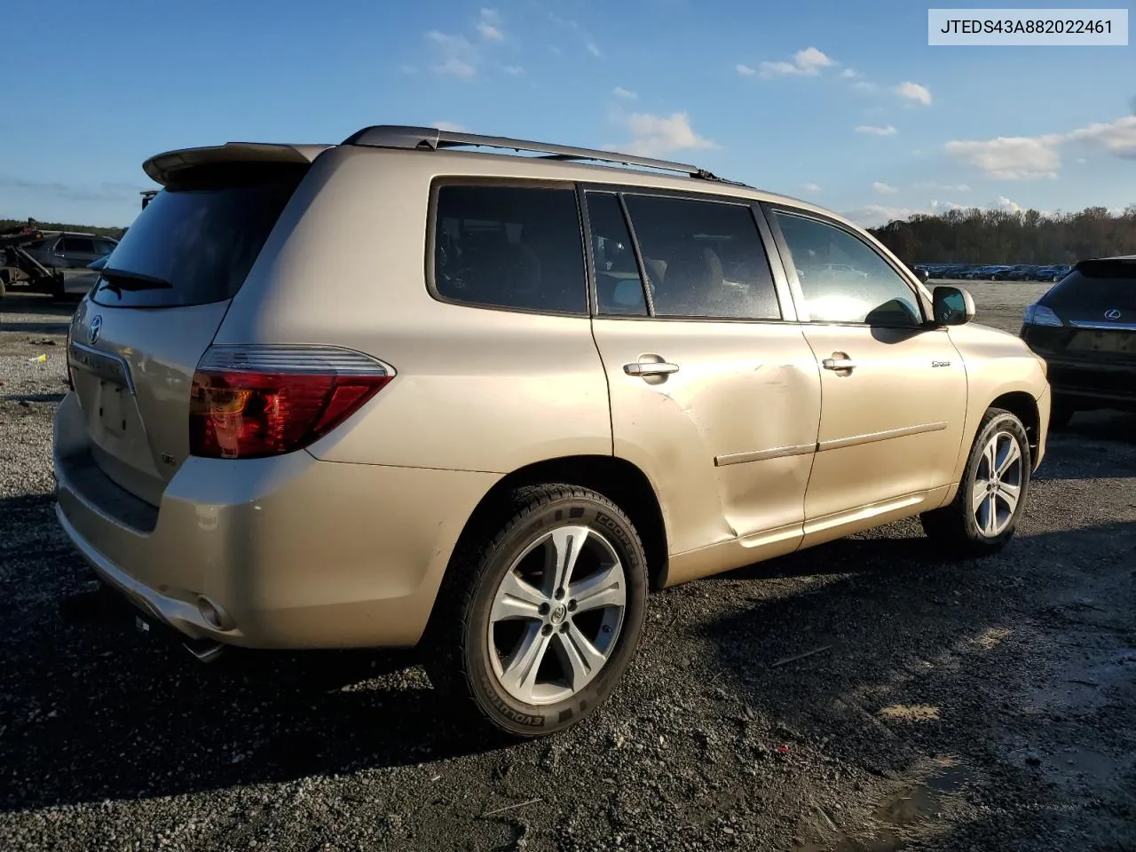 2008 Toyota Highlander Sport VIN: JTEDS43A882022461 Lot: 80534274