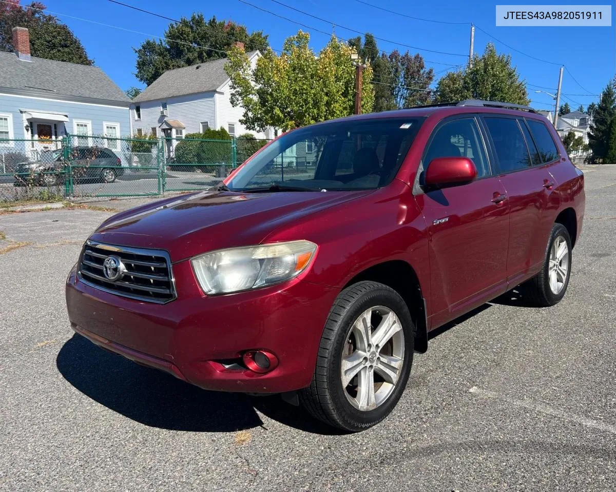 2008 Toyota Highlander Sport VIN: JTEES43A982051911 Lot: 80980884