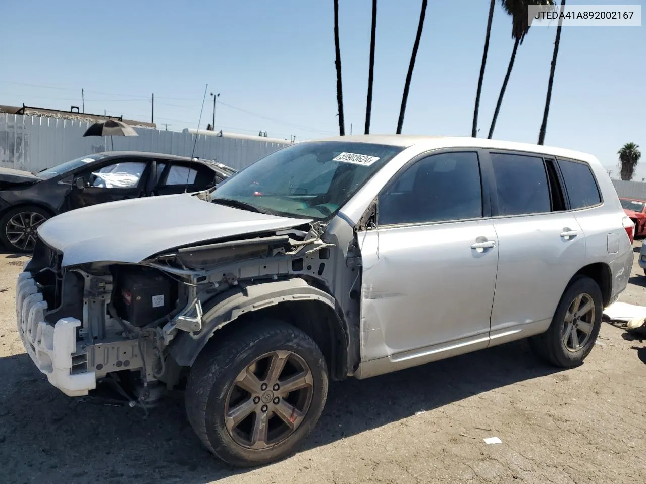 2009 Toyota Highlander VIN: JTEDA41A892002167 Lot: 59903624