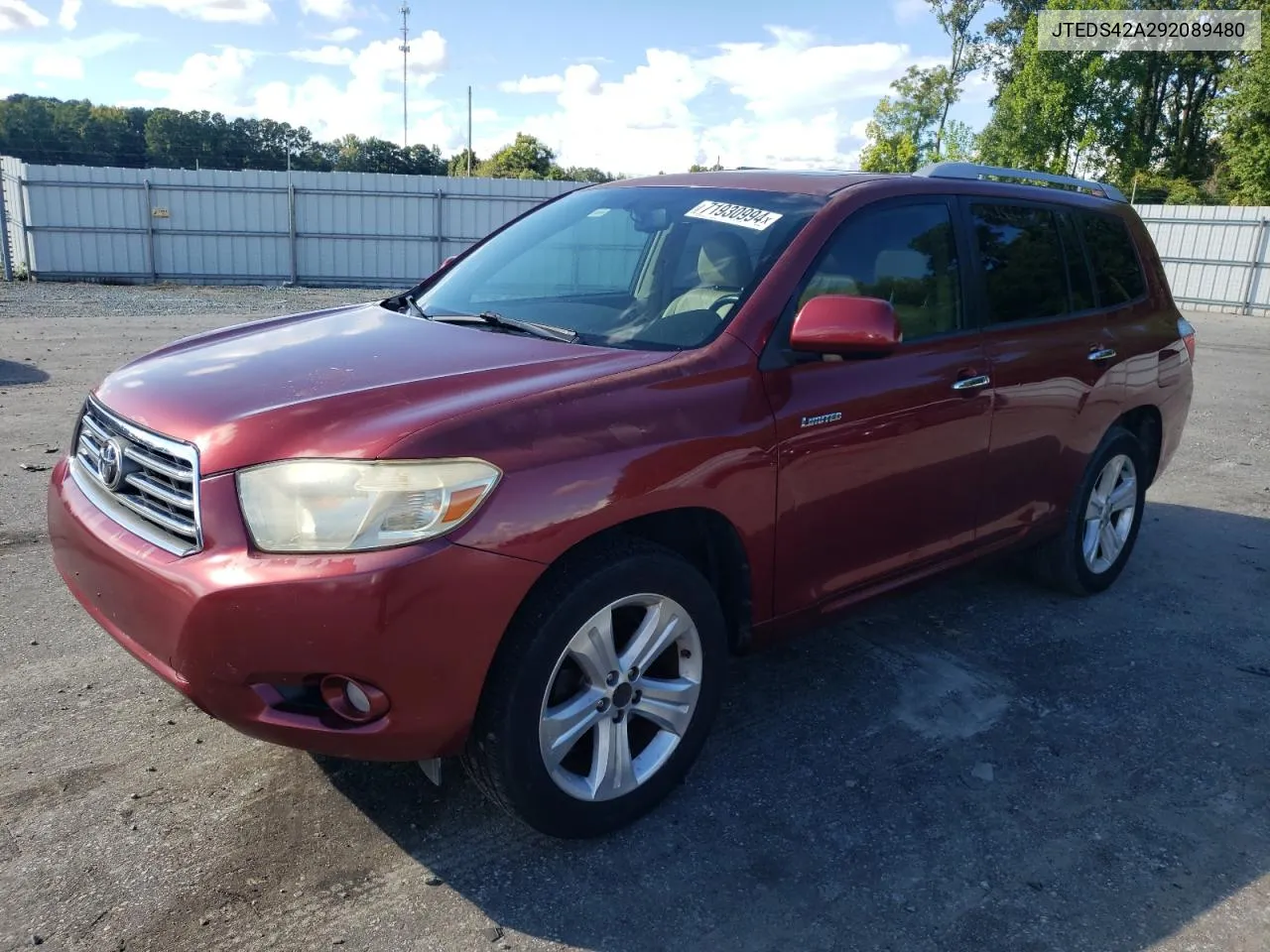 2009 Toyota Highlander Limited VIN: JTEDS42A292089480 Lot: 71930994