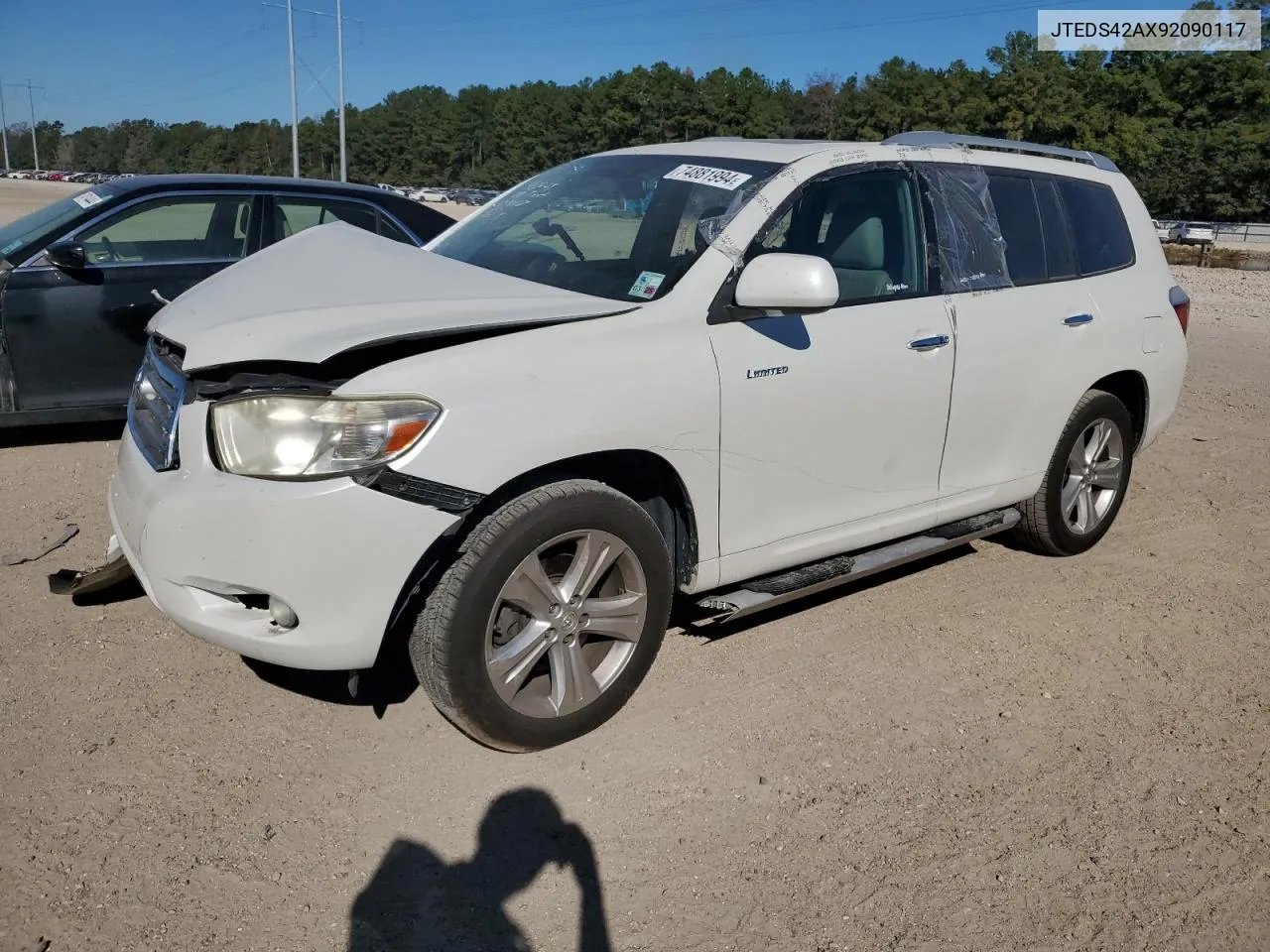 2009 Toyota Highlander Limited VIN: JTEDS42AX92090117 Lot: 74881994