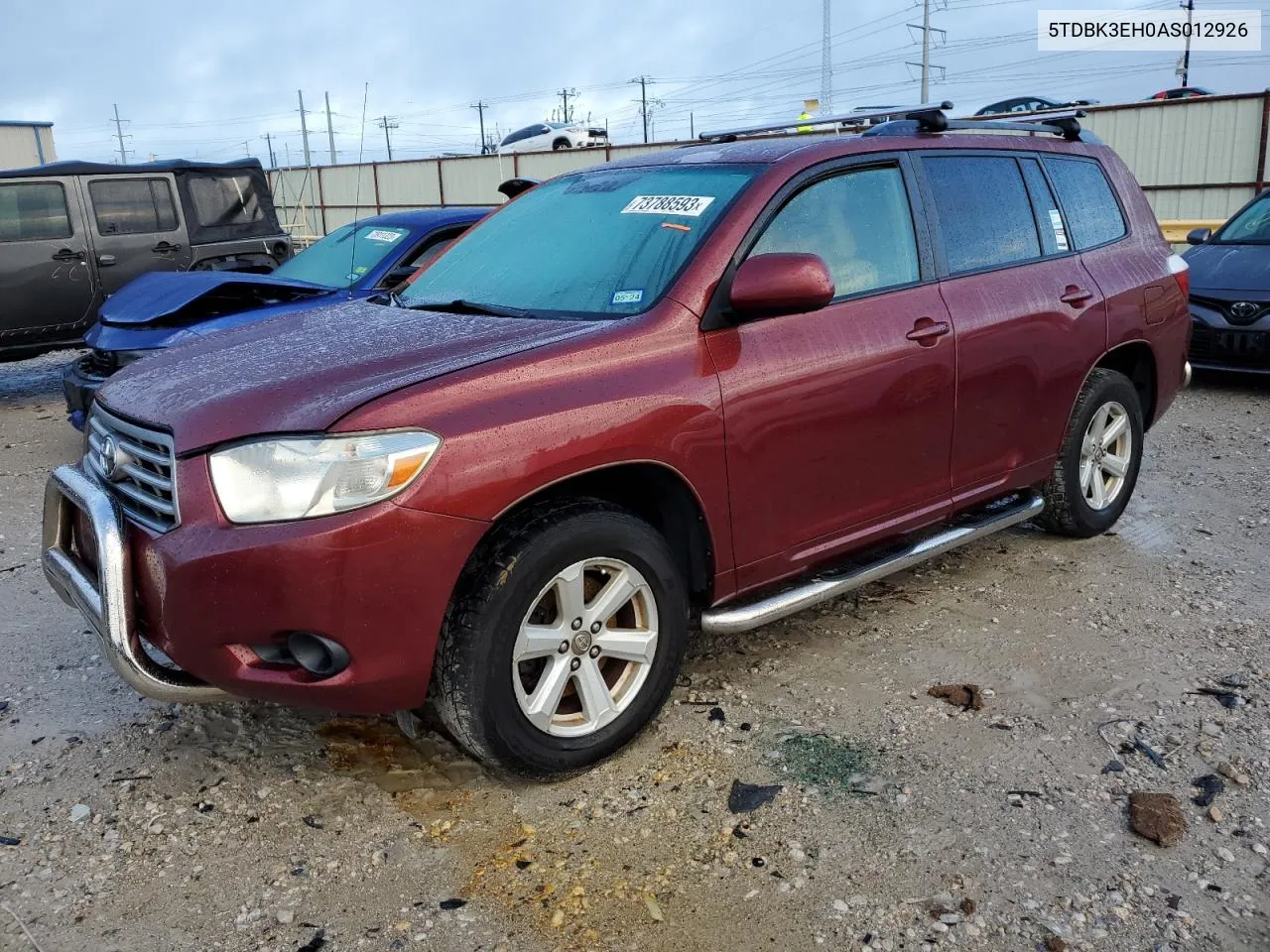 2010 Toyota Highlander VIN: 5TDBK3EH0AS012926 Lot: 73788593