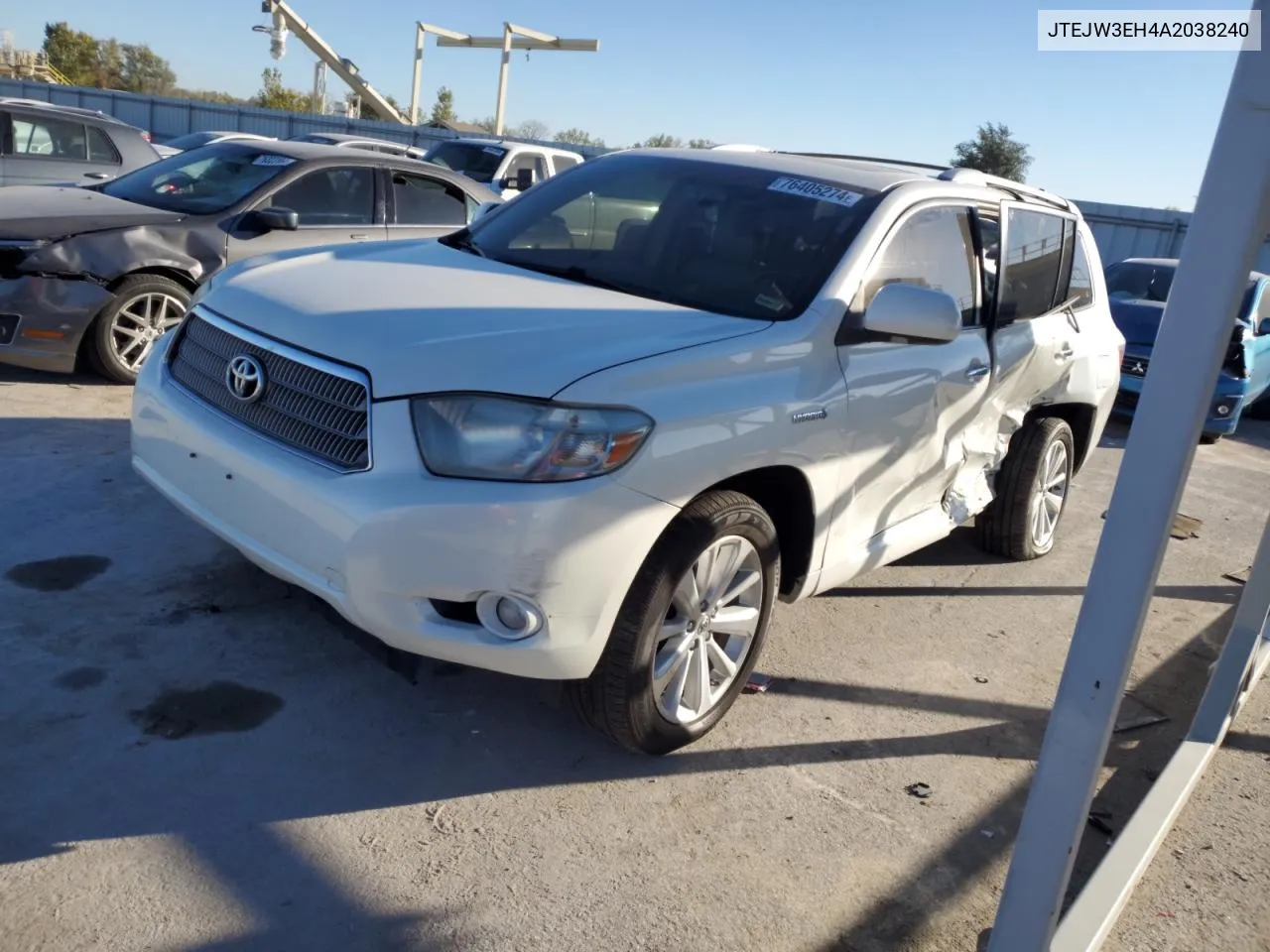 2010 Toyota Highlander Hybrid Limited VIN: JTEJW3EH4A2038240 Lot: 76405274