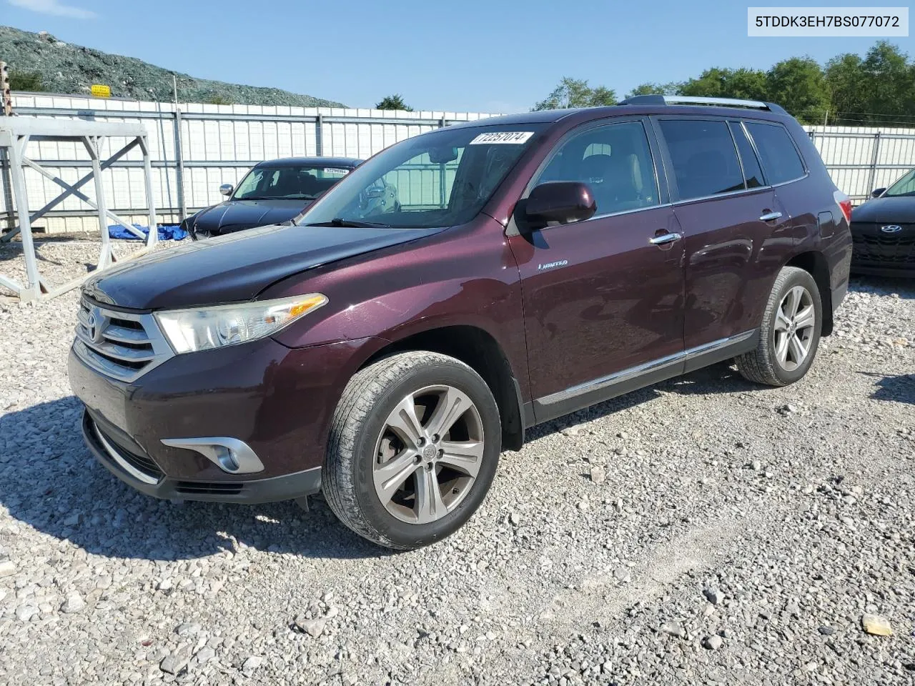 2011 Toyota Highlander Limited VIN: 5TDDK3EH7BS077072 Lot: 72257074