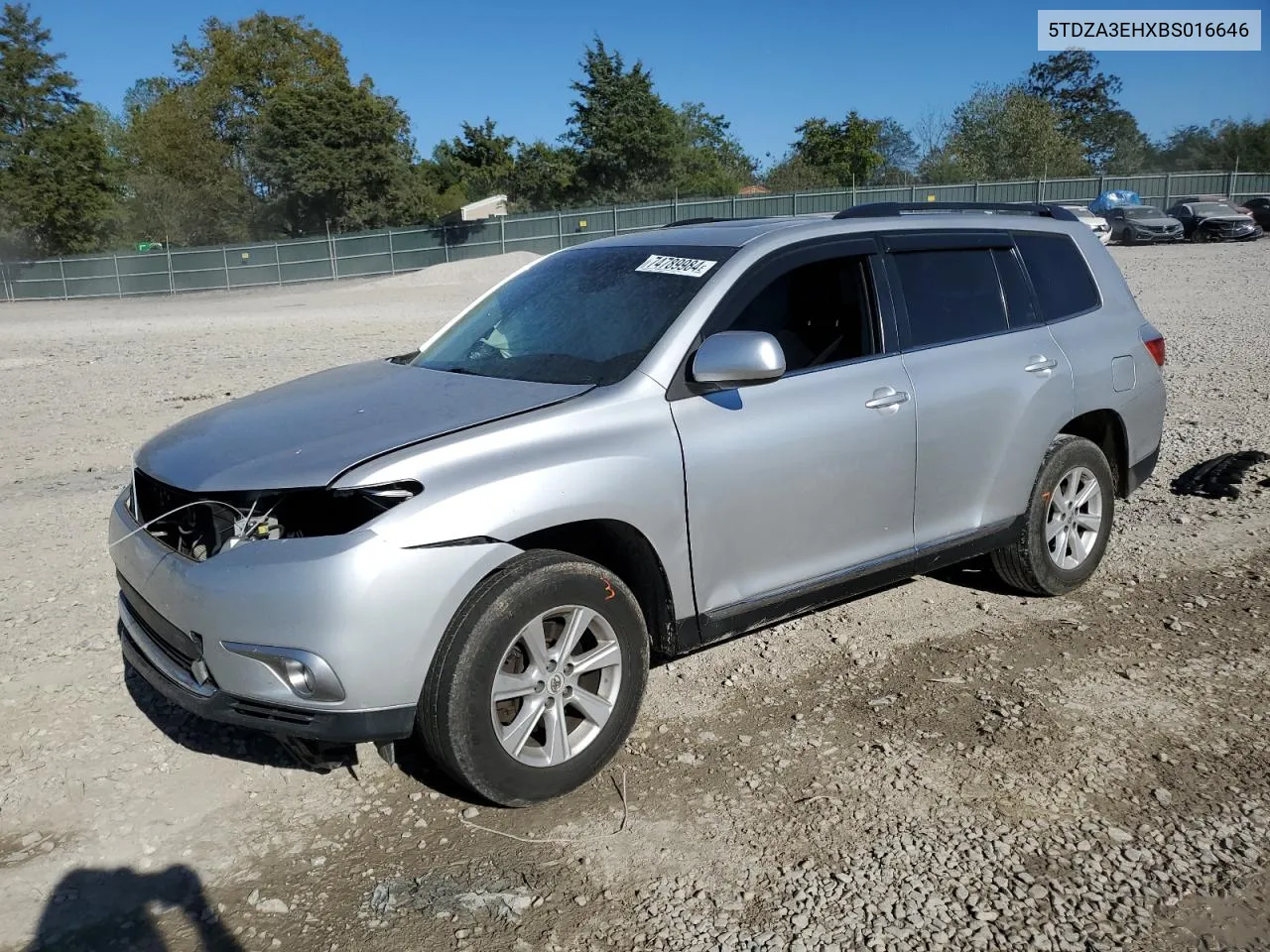 2011 Toyota Highlander Base VIN: 5TDZA3EHXBS016646 Lot: 74789984