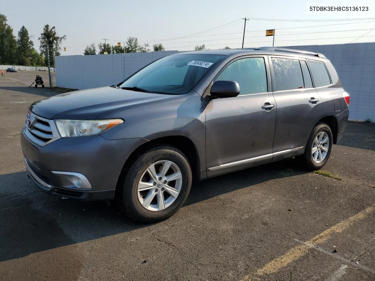 2012 Toyota Highlander Base VIN: 5TDBK3EH8CS136123 Lot: 70049274