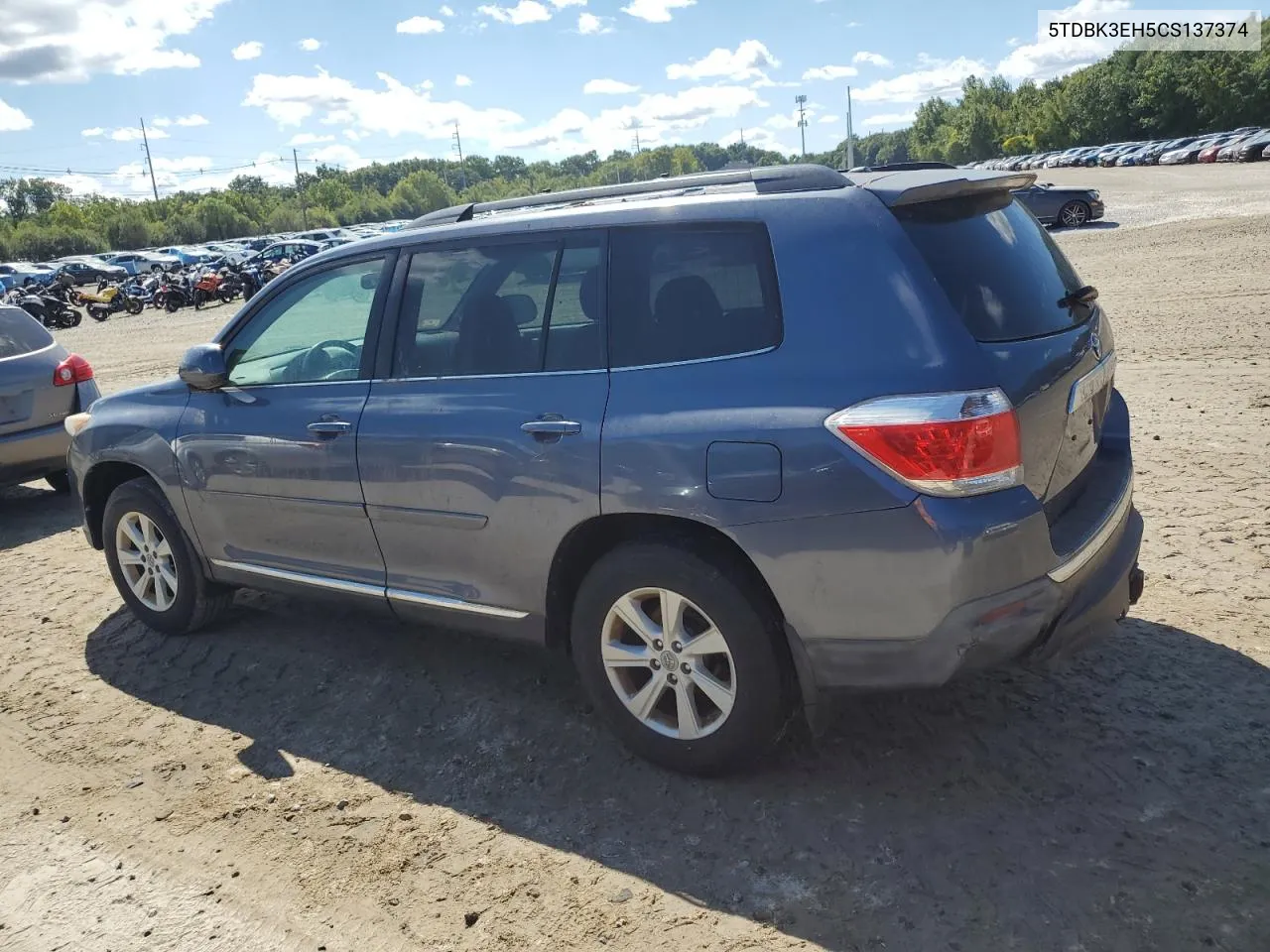 2012 Toyota Highlander Base VIN: 5TDBK3EH5CS137374 Lot: 70856784