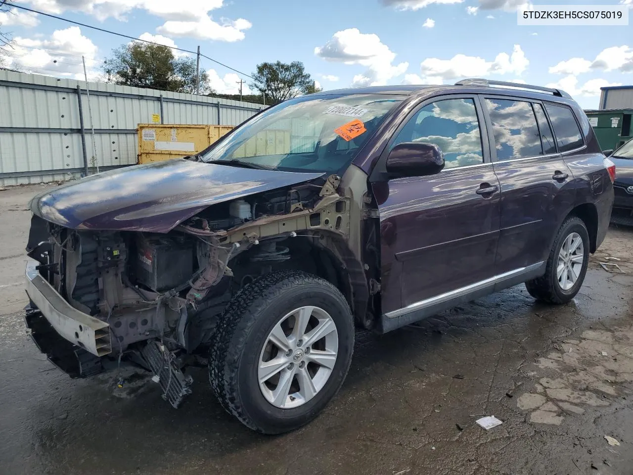 2012 Toyota Highlander Base VIN: 5TDZK3EH5CS075019 Lot: 72002714