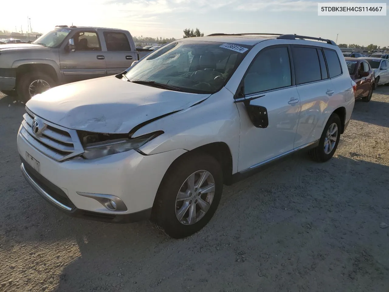 2012 Toyota Highlander Base VIN: 5TDBK3EH4CS114667 Lot: 72369174