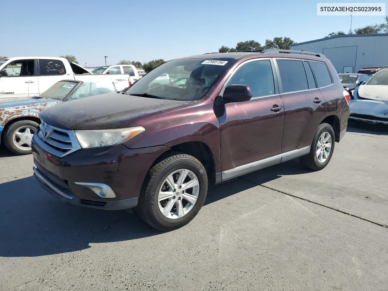 2012 Toyota Highlander Base VIN: 5TDZA3EH2CS023995 Lot: 72985194