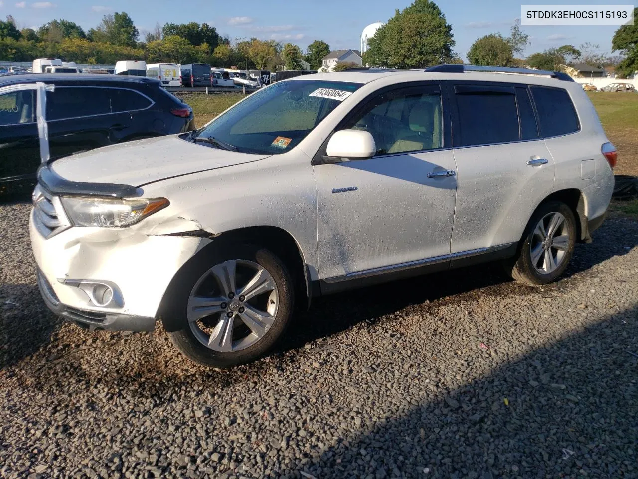 2012 Toyota Highlander Limited VIN: 5TDDK3EH0CS115193 Lot: 74360864