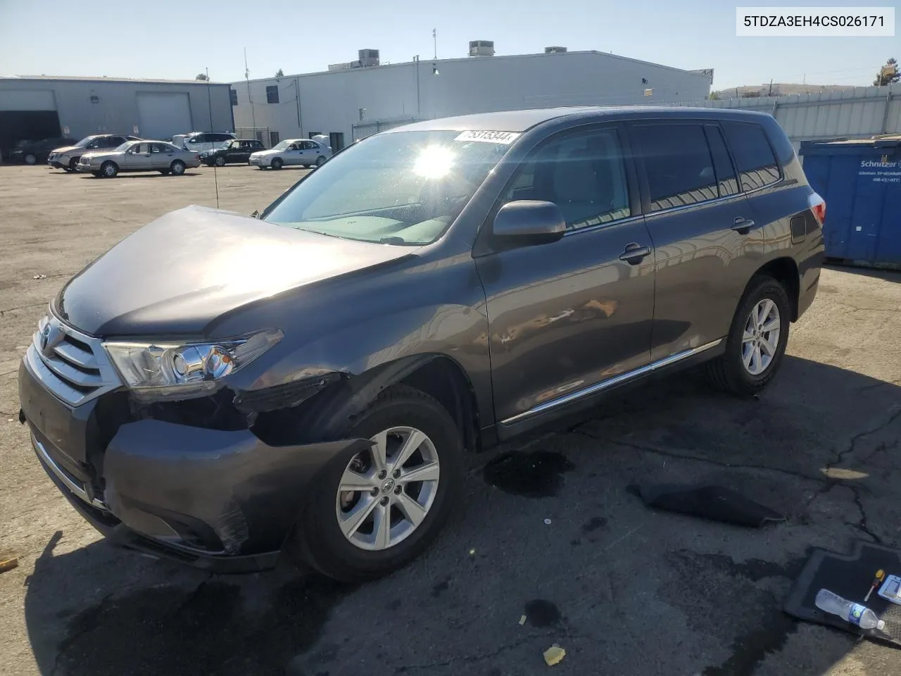 2012 Toyota Highlander Base VIN: 5TDZA3EH4CS026171 Lot: 75315344