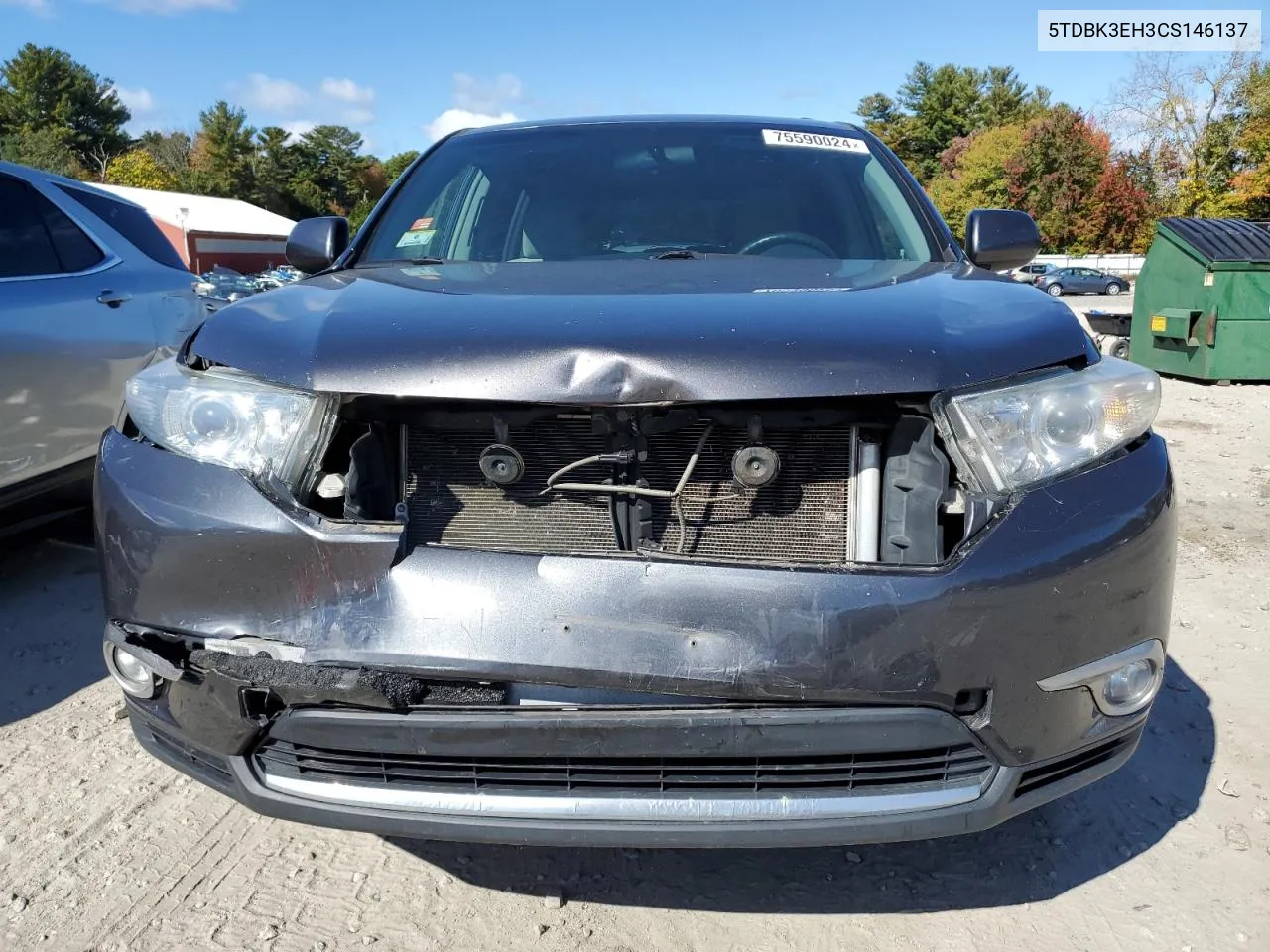 2012 Toyota Highlander Base VIN: 5TDBK3EH3CS146137 Lot: 75590024