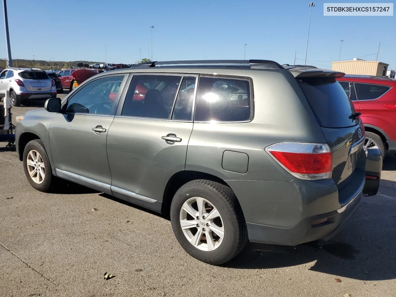 2012 Toyota Highlander Base VIN: 5TDBK3EHXCS157247 Lot: 75798684