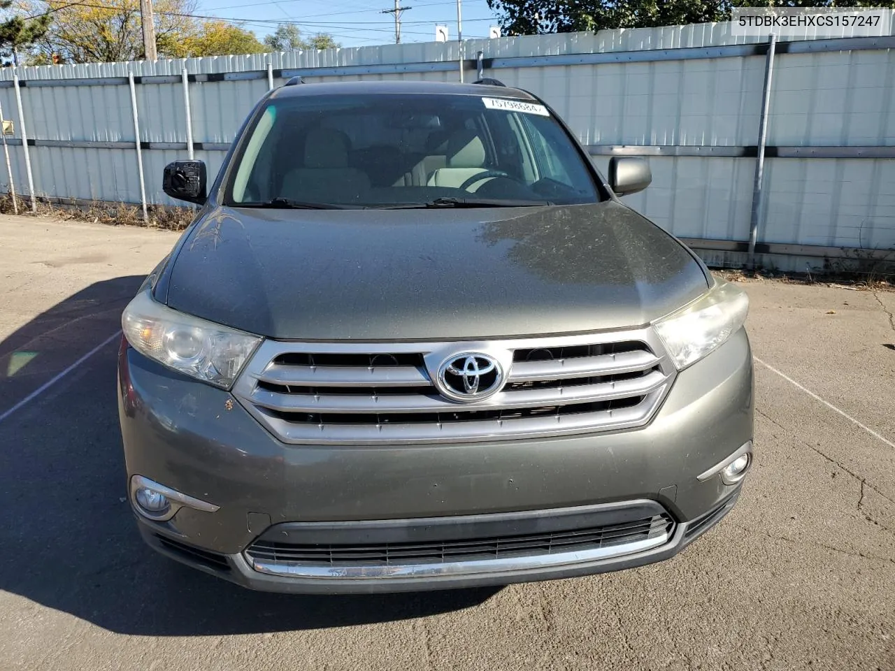 2012 Toyota Highlander Base VIN: 5TDBK3EHXCS157247 Lot: 75798684