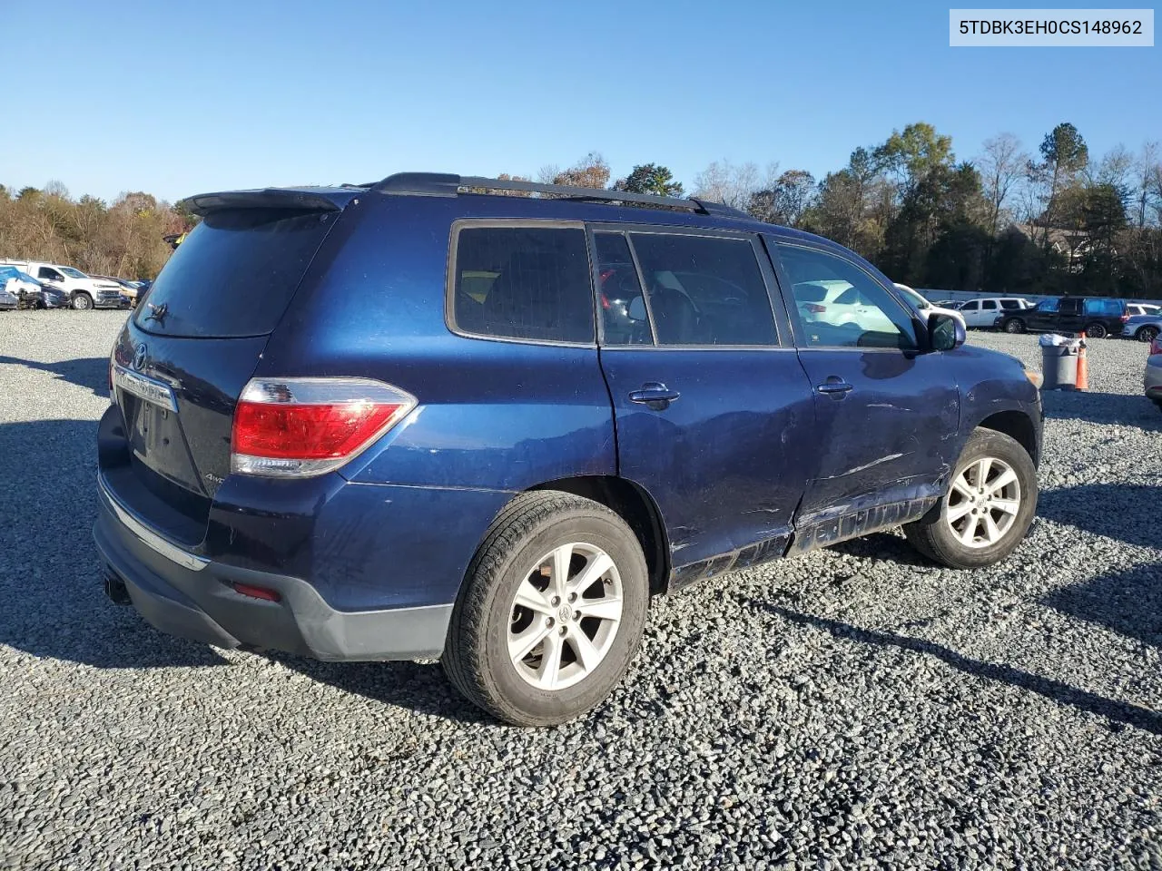 2012 Toyota Highlander Base VIN: 5TDBK3EH0CS148962 Lot: 79859224