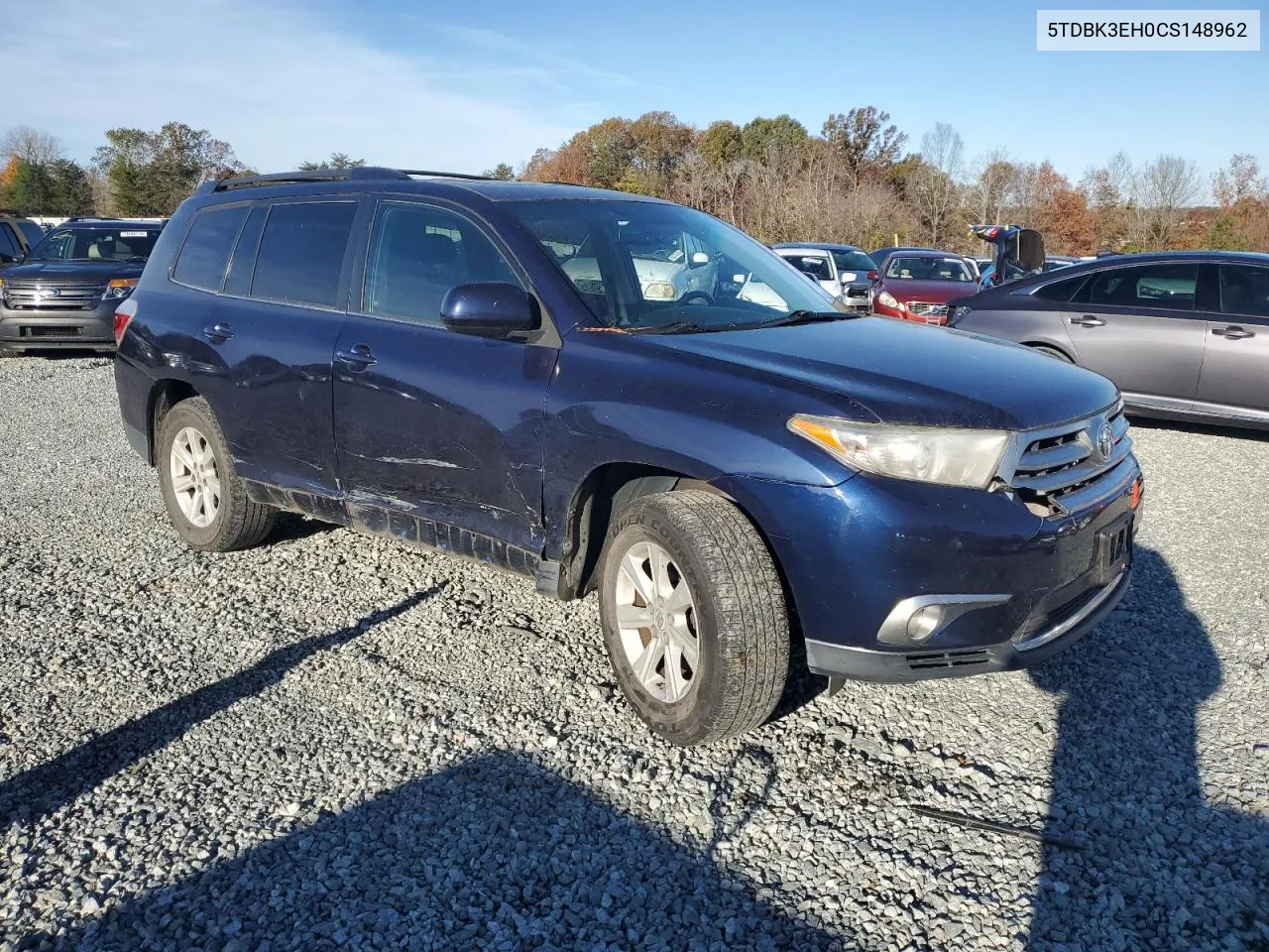 2012 Toyota Highlander Base VIN: 5TDBK3EH0CS148962 Lot: 79859224