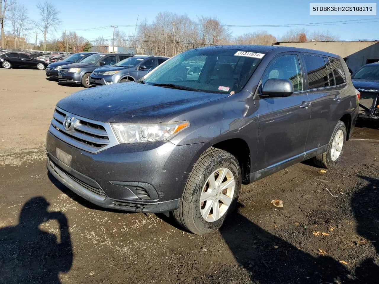 2012 Toyota Highlander Base VIN: 5TDBK3EH2CS108219 Lot: 81331974