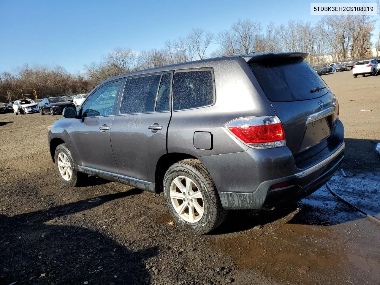 2012 Toyota Highlander Base VIN: 5TDBK3EH2CS108219 Lot: 81331974