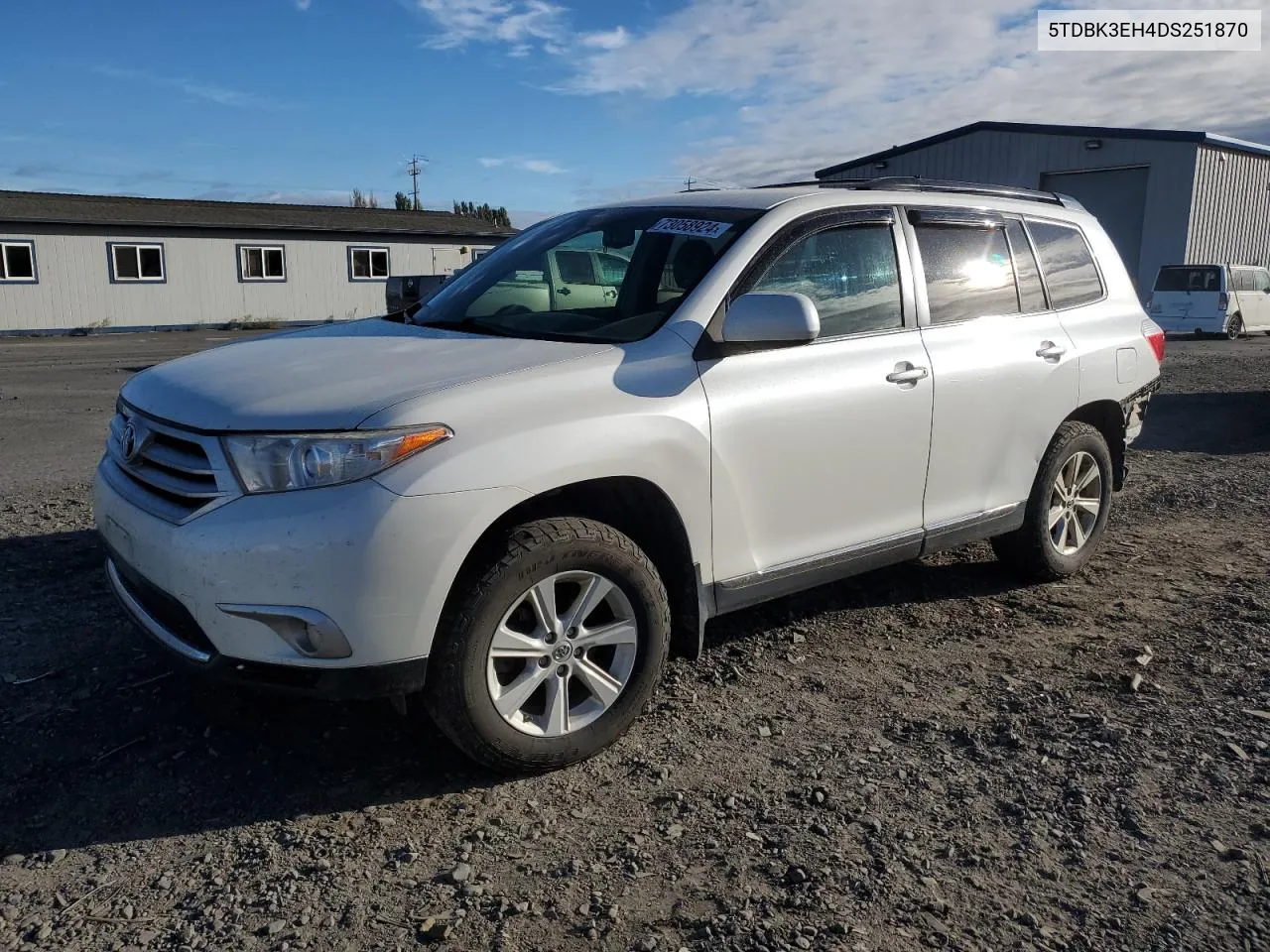 2013 Toyota Highlander Base VIN: 5TDBK3EH4DS251870 Lot: 73058924