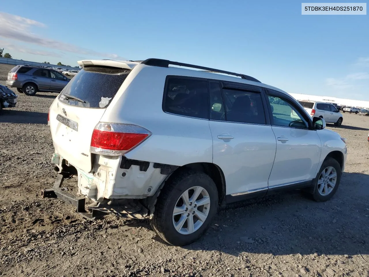 2013 Toyota Highlander Base VIN: 5TDBK3EH4DS251870 Lot: 73058924