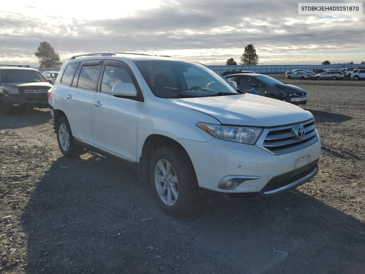 2013 Toyota Highlander Base VIN: 5TDBK3EH4DS251870 Lot: 73058924