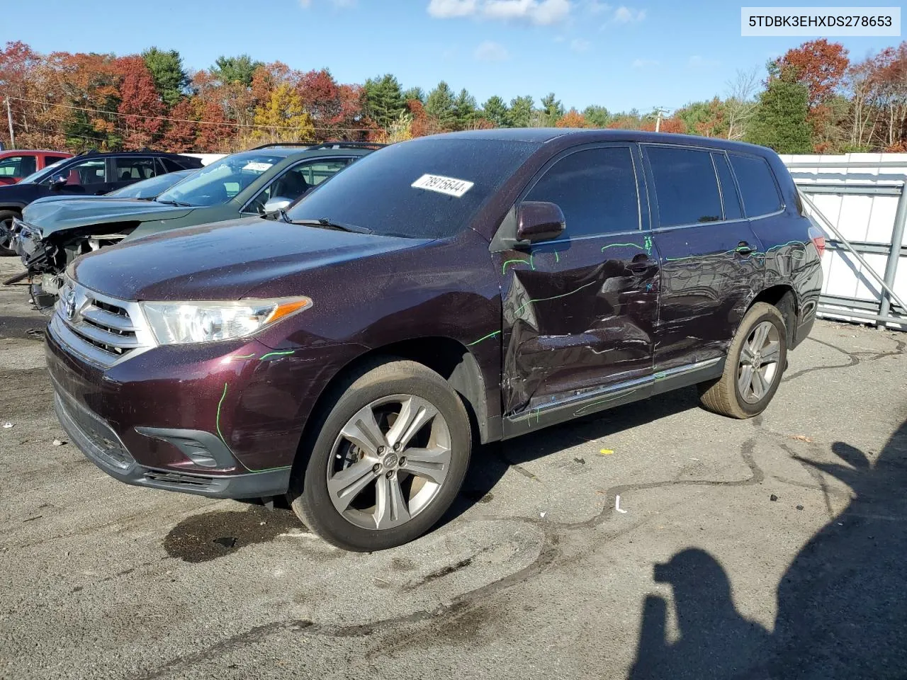 2013 Toyota Highlander Base VIN: 5TDBK3EHXDS278653 Lot: 78915644