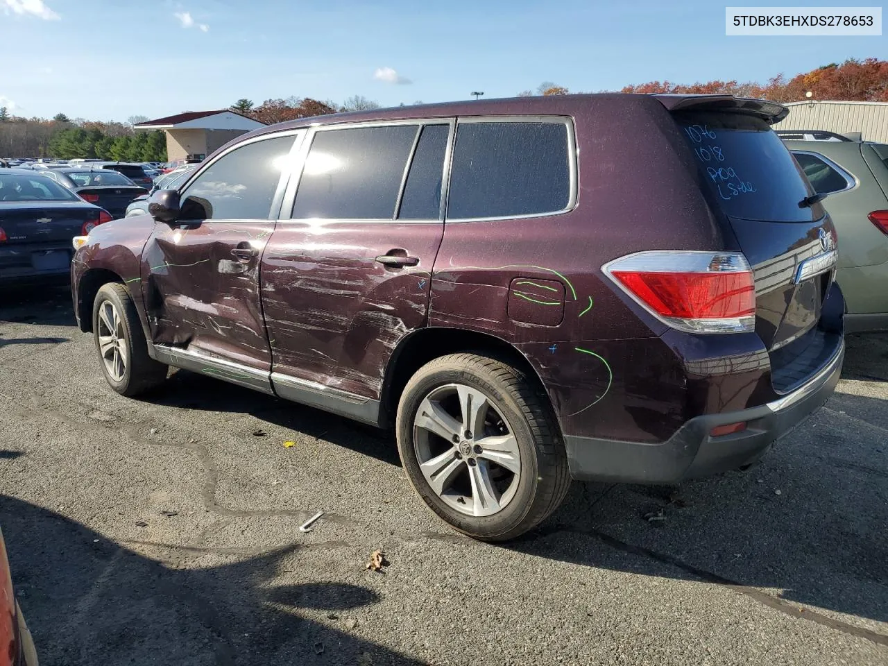 2013 Toyota Highlander Base VIN: 5TDBK3EHXDS278653 Lot: 78915644