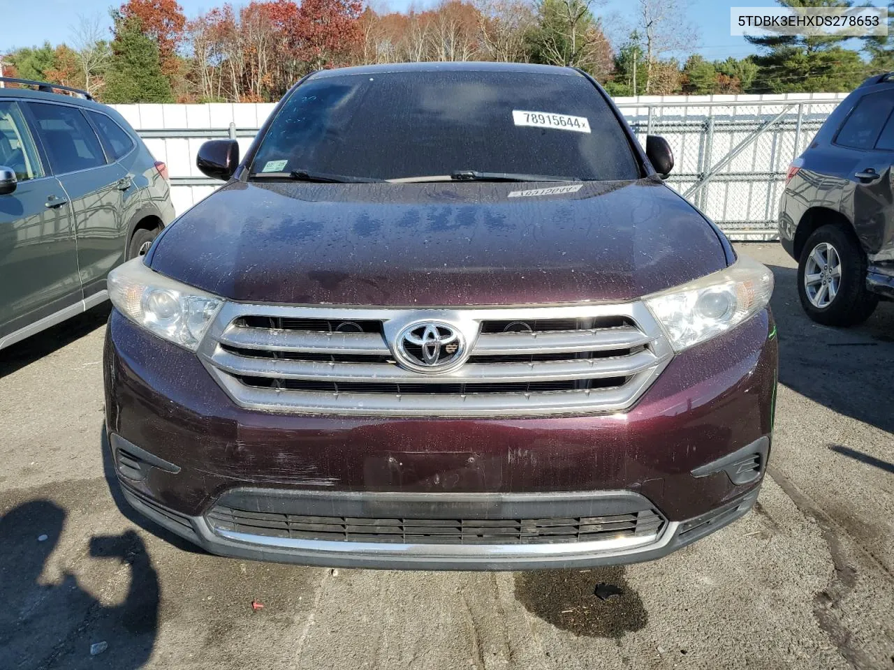 2013 Toyota Highlander Base VIN: 5TDBK3EHXDS278653 Lot: 78915644